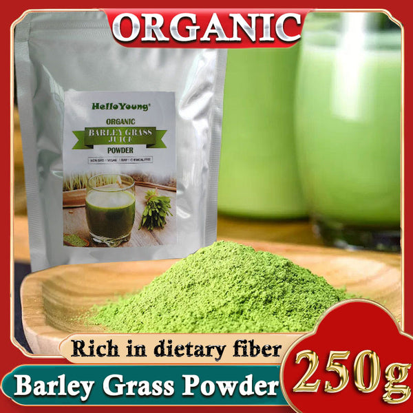 HelloYoung 250g Organic Barley Grass Powder Gluten Free Non-GMO Superfood Organic Barley Low Carb Diabetic Friendly e for weight loss