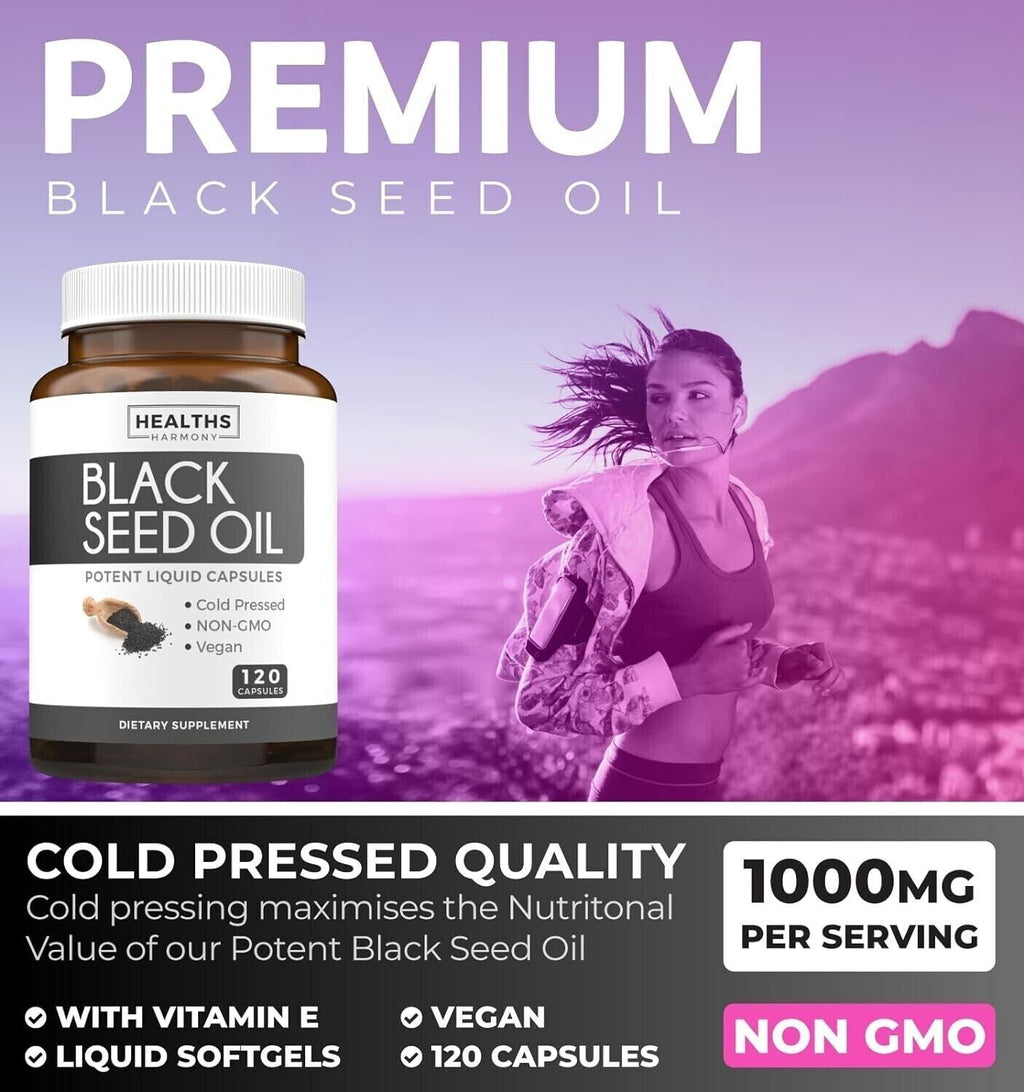 Healths Harmony Black Seed Oil Softgel Capsules (NON-GMO & Vegan)
