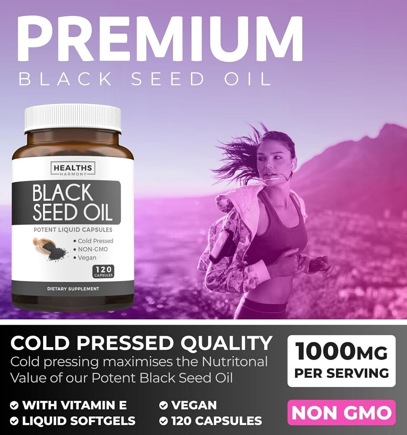 Healths Harmony Black Seed Oil Softgel Capsules (NON-GMO & Vegan)