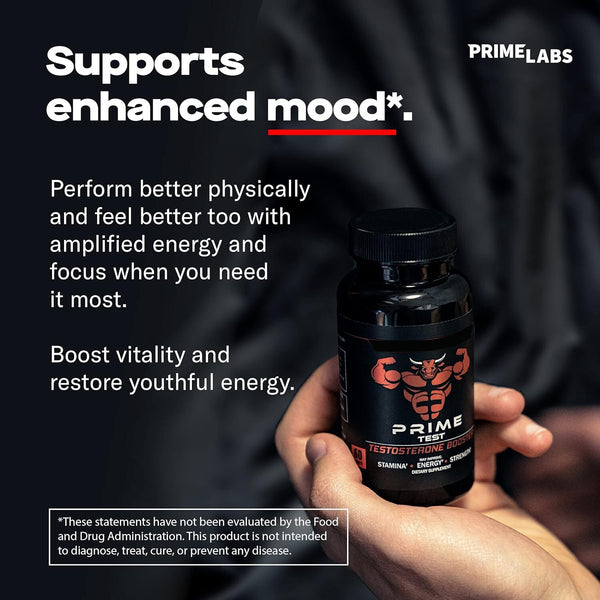 PRIME TEST Capsules - Testosterone Booster for Men, Energy & Endurance 120 Caps