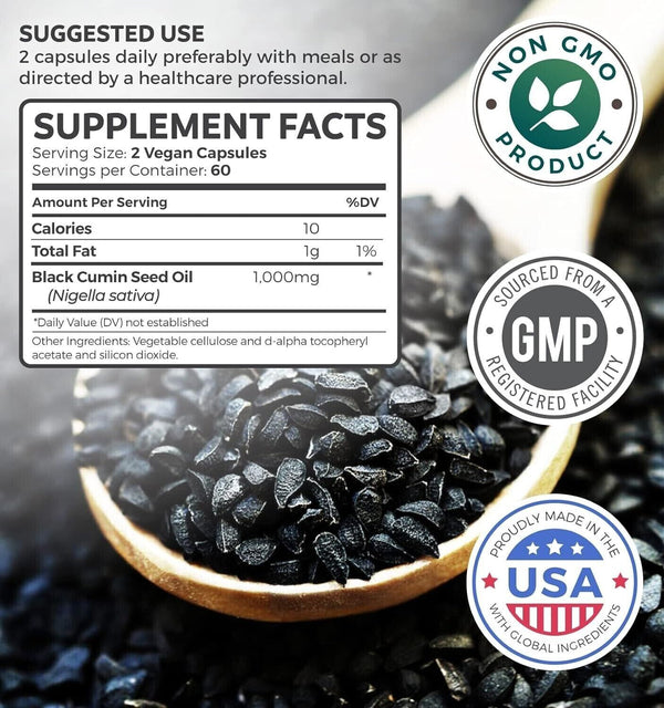 Healths Harmony Black Seed Oil Softgel Capsules (NON-GMO & Vegan)