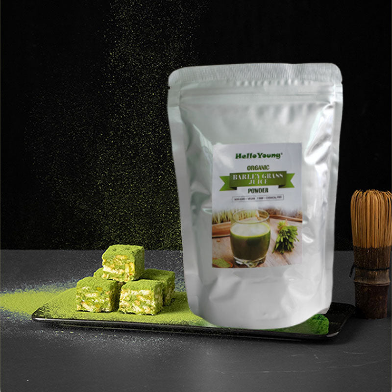 HelloYoung Organic Barley Grass Powder 250 gm 100% Pure&Natural I Nutritionally Complete I Mix into Smoothie or Juice I RAW, GREENISH LIKE LEAVES, NO PRESERVATIVE,NON GMO Main image