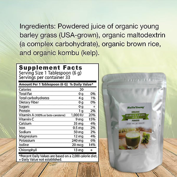 Pure Organic Barley Grass Original Powder Juice Drink 250g Support with Rich Dietary Fiber, No Addtives
