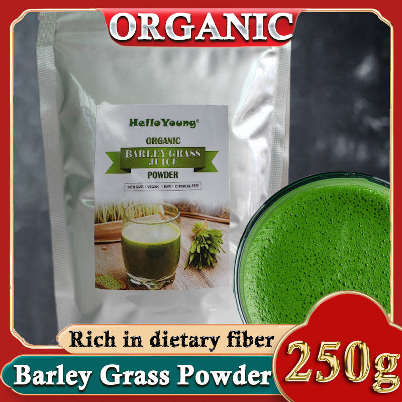 HelloYoung 250g Organic Barley Grass Powder Gluten Free Non-GMO Superfood Mix into Smoothie or Juice I RAW, GREENISH LIKE LEAVES Main image