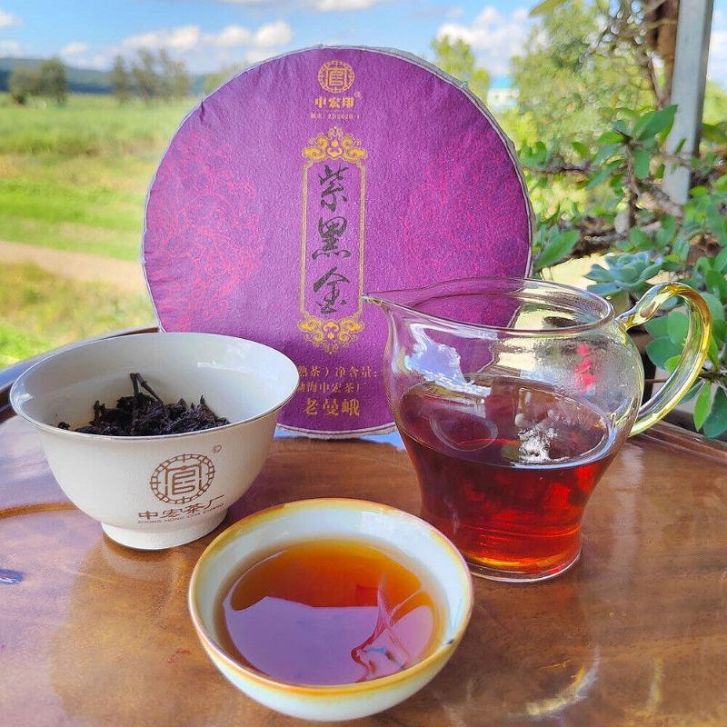 CIFbuy 357g Lao Man'e Ancient Tea Menghai Seven Cakes Ripe Brown Mountain Ripe Tea Cake