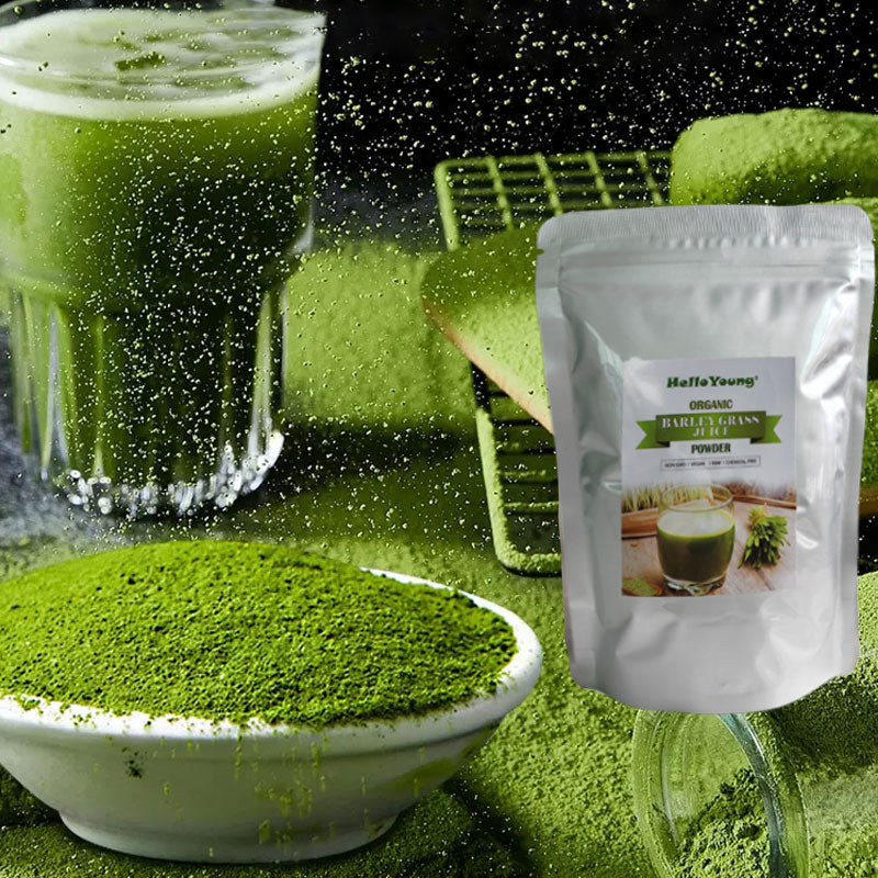 HelloYoung Barley Grass Powder Organic 100% Natural Pure Barley Grass Low Sugar Body Detoxification and Weight Loss Barley Health Matcha Beverage Main image