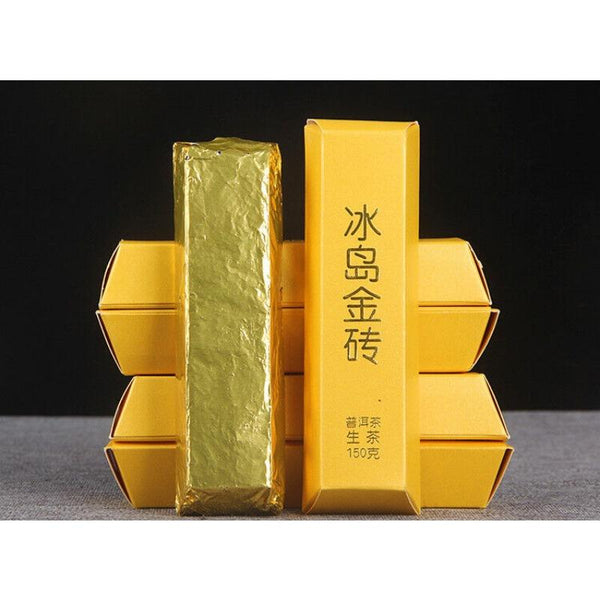 CIFbuy 150g Golden BarIceland Gold Brick Puerh Raw Brick Tea Mengku Gold Leaf Flower