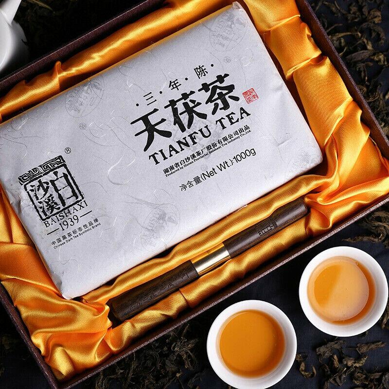 CIFbuy Anhua Dark Tea BaiShaxi 1939 Gold Flower Tea Brick 3 Years Aged Tian Fu Tea 1kg