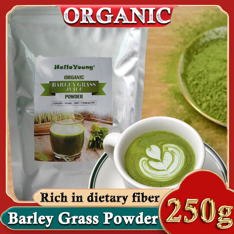 HelloYoung 250g Organic Barley Grass Powder Gluten Free Non-GMO Superfood Contains Iron Vitamin C, & Vitamin E – Antioxidants and Protein, Support Immune System and Digestion, Vegan Main image