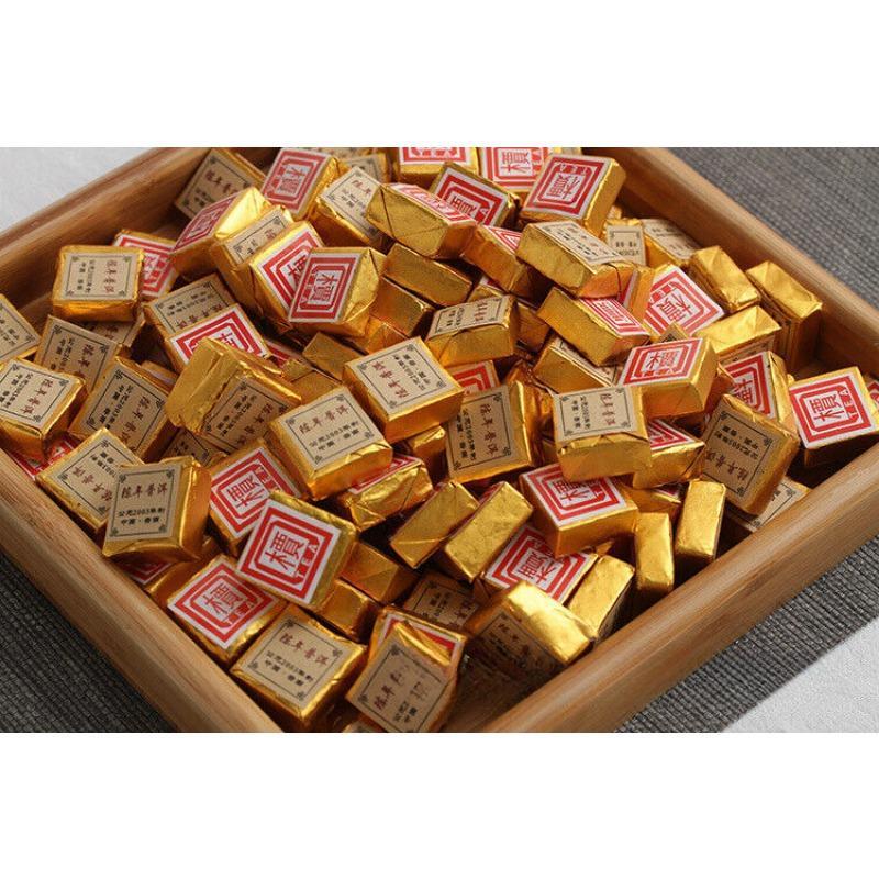 CIFbuy Small Gold Tea Brick 500g Mini Tuo Tea Small Square Brick Aged Pu-erh Ripe Tea