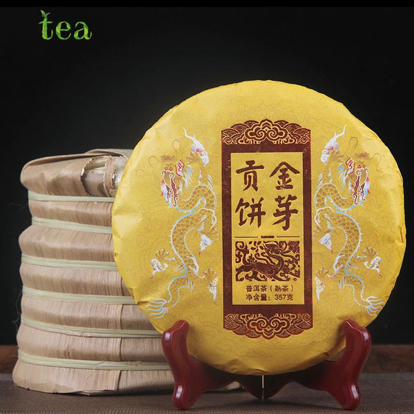 CIFbuy Yunnan Pu'er Ripe Tea Xishuangbanna Tea Zone 2021 Spring Tea 357g Yugong Golden Cake Pu'er Ripe Tea