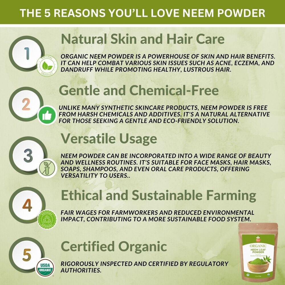 Organic Neem Leaf Powder - 3.35 Oz. - Azadirachta Indica for Hair and Skin Care Secondary image
