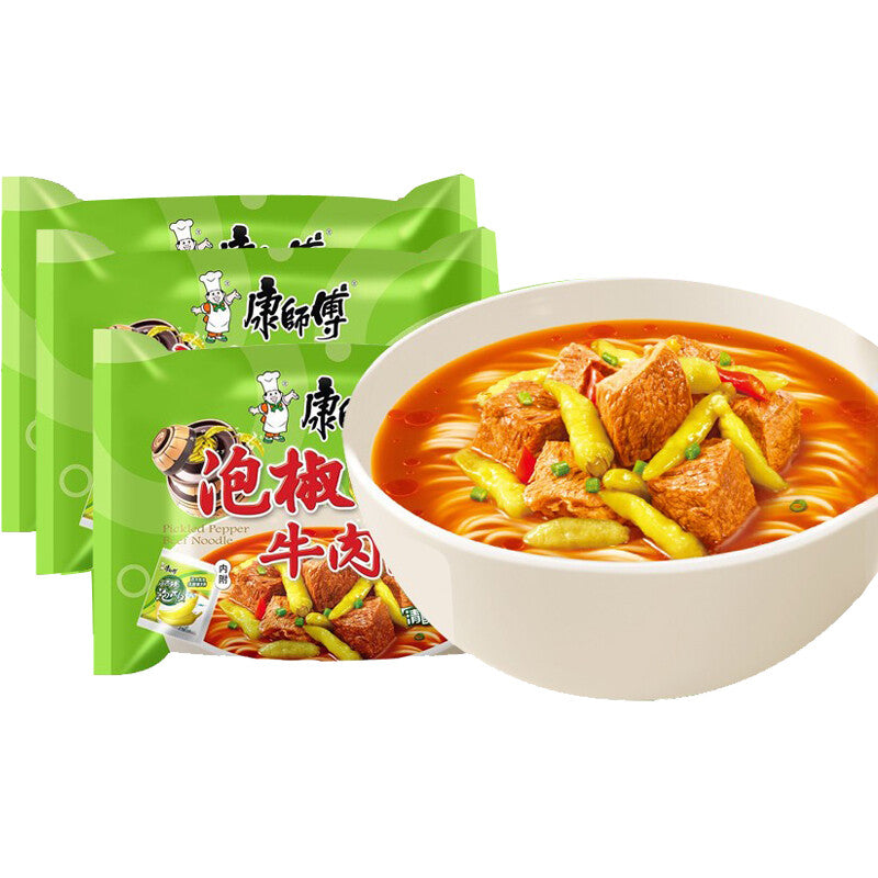 5Bags Kangshifu Pickled Pepper Beef Instant Noodles Chinese Food 康师傅泡椒牛肉面5连包 Secondary image