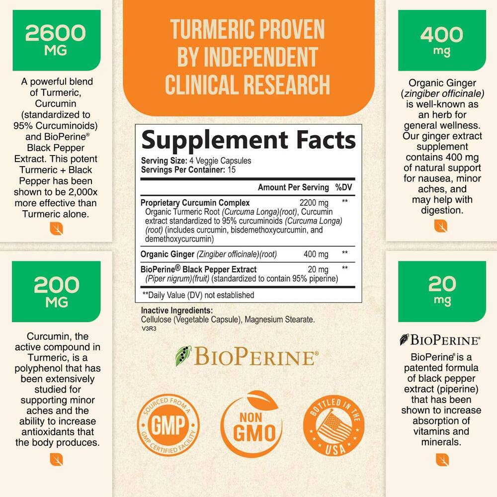 Turmeric Curcumin 2200mg with Ginger & Black Pepper for High Absorption