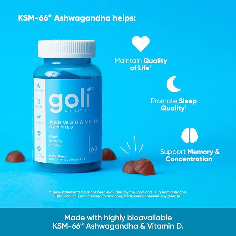 3 PCS! Goli Nutrition Ashwagandha Gummies Mixed Berry 60 Count Gummies-USA Secondary image