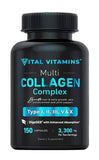 3-PACK Vital Vitamins Multi Collagen Complex - Type I, II, III, V, X, Grass Fed