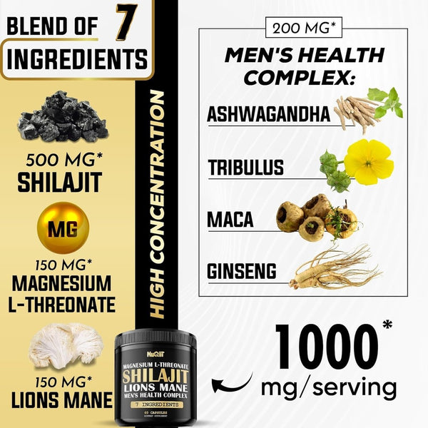 Shilajit Pure Himalayan Organic Ashwagandha Maca Ro... 1000mg Health Complex as