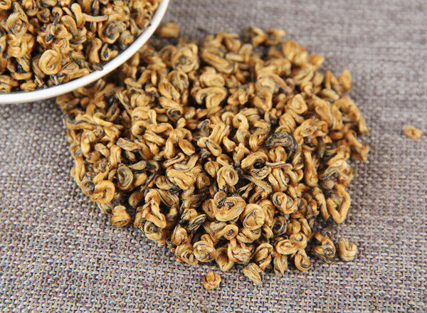 TeaPremium Golden Snail Dian Hong Jin Luo Handmade Pure Bud China Yunnan Black Tea