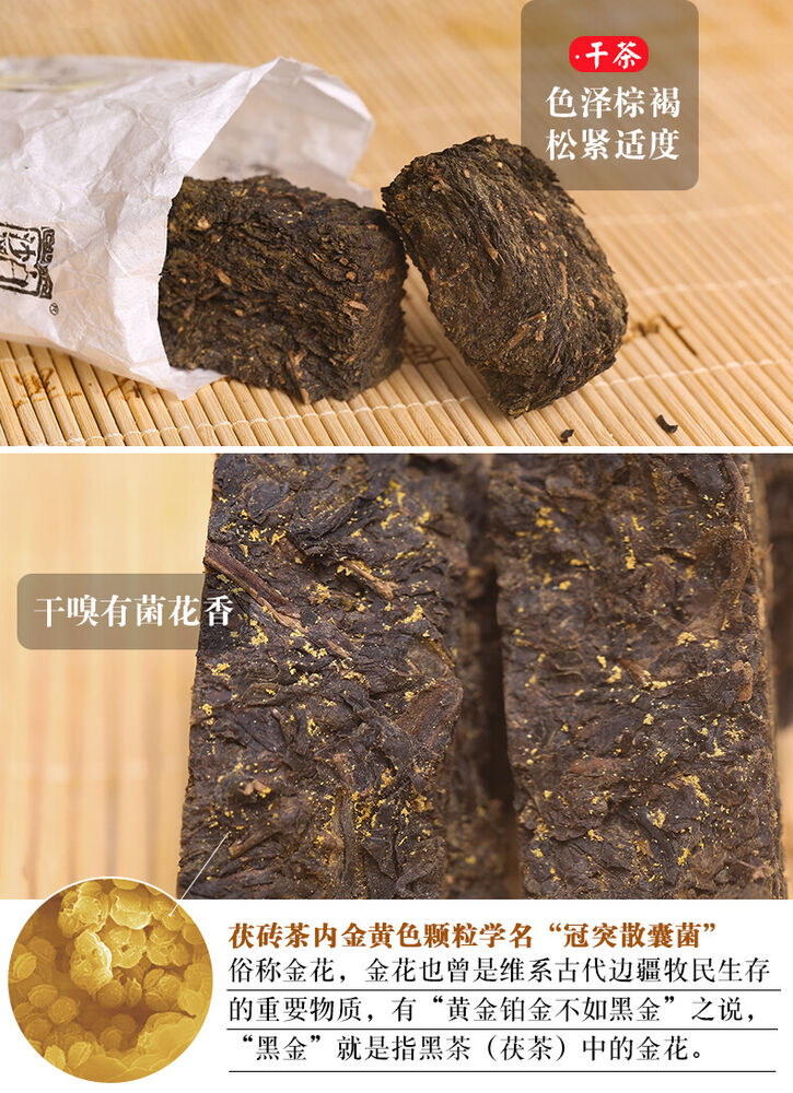 BAISHAXI Straight Foam Brick Anhua Golden Flowers Fucha Dark Tea 240g Brick
