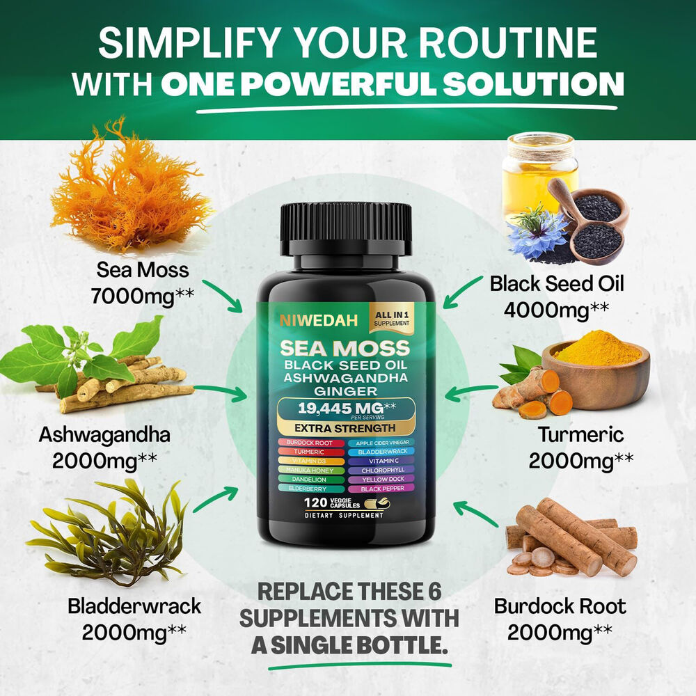 Dynamic Vitality Bundle Sea Moss Black Seed Oil 120 Veggie Capsules+Shilajit
