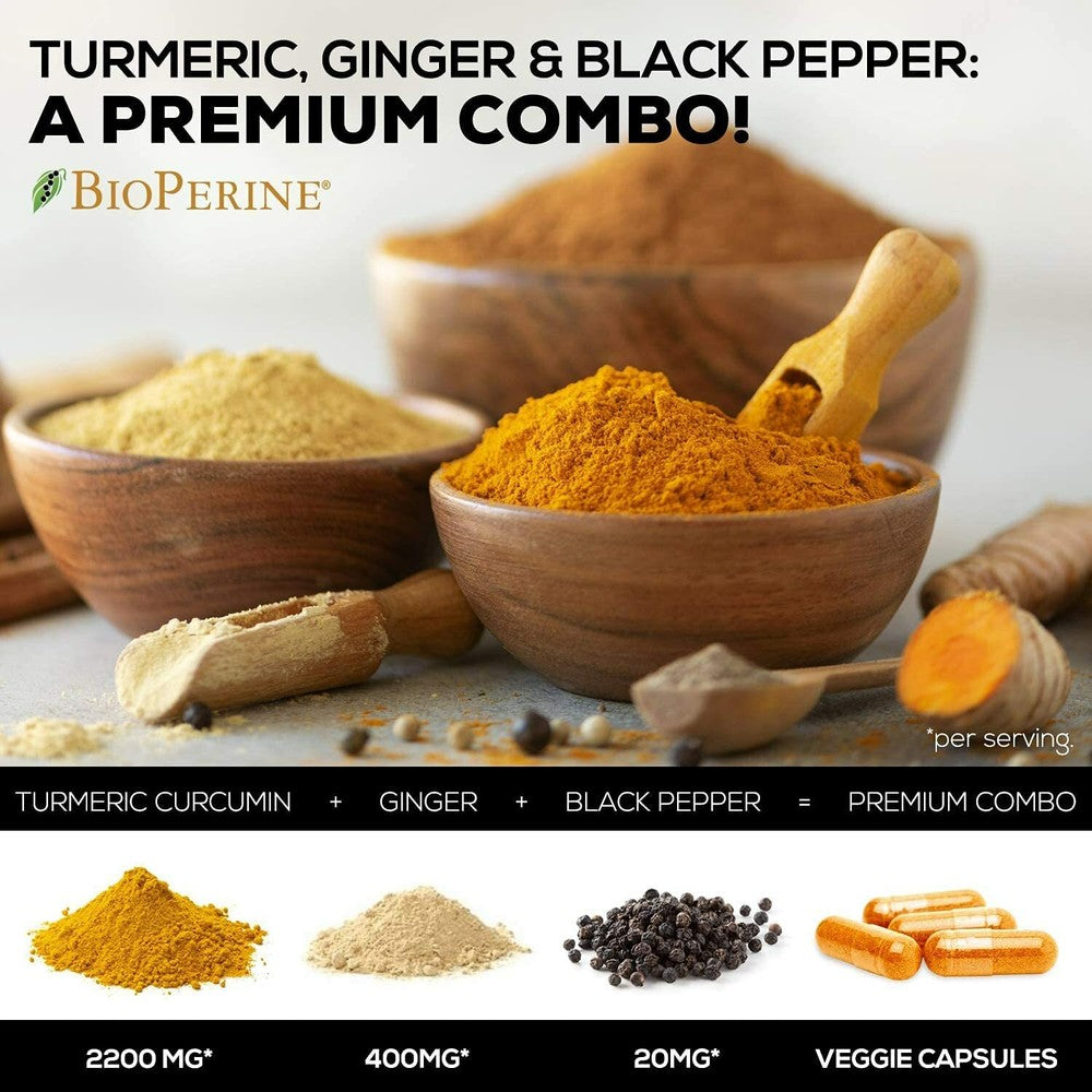 Turmeric Curcumin 2200mg with Ginger & Black Pepper for High Absorption