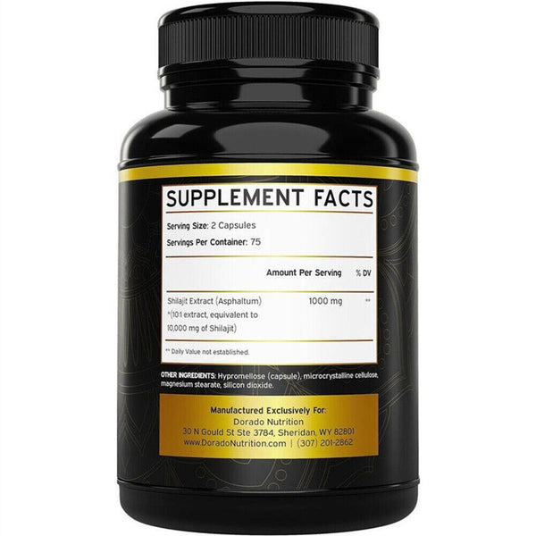 Pure Shilajit 10000mg 150Caps Asphaltum Naturally Occurring Fulvic Acid Non GMO
