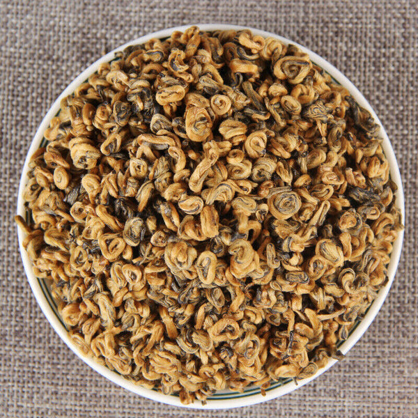 TeaPremium Golden Snail Dian Hong Jin Luo Handmade Pure Bud China Yunnan Black Tea