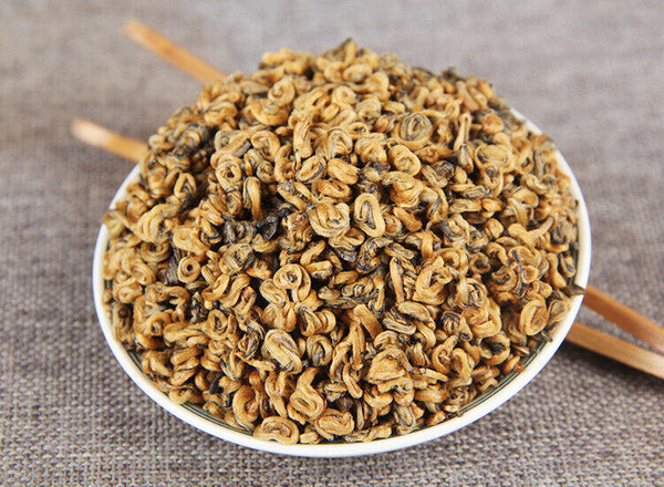 TeaPremium Golden Snail Dian Hong Jin Luo Handmade Pure Bud China Yunnan Black Tea