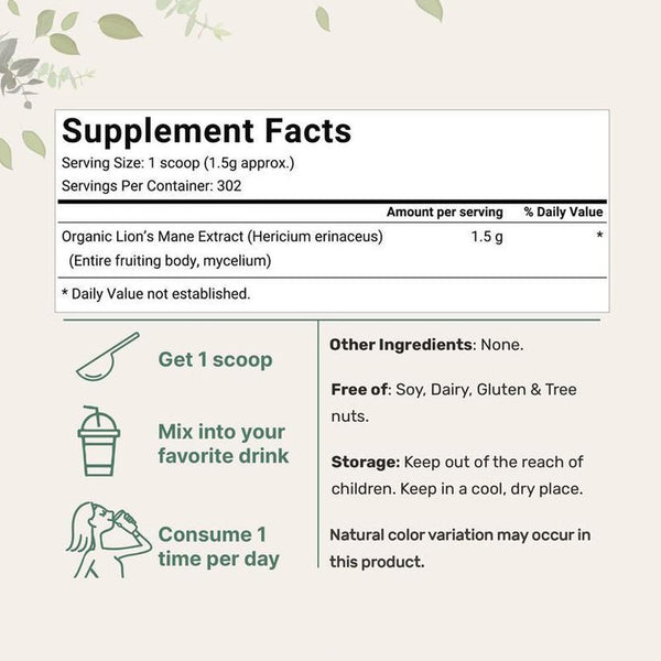 Organic-Lion's Mane Mushroom Powder 454g