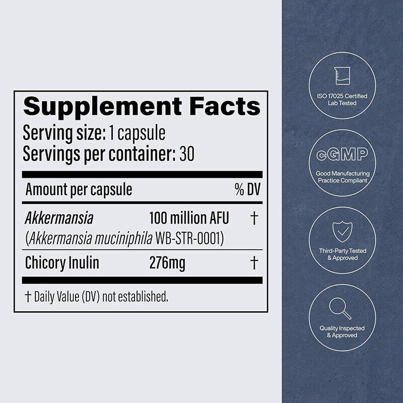 New Formula Akkermansia Muciniphila Probiotic 30 Caps  Gut Health Support,