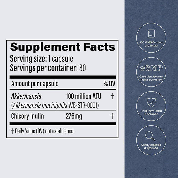 New Formula Akkermansia Muciniphila Probiotic 30 Caps  Gut Health Support,