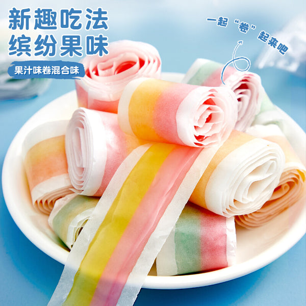 Fruit-Flavored Soft Candy Chinese Snacks Food 比比赞果汁味卷水果味卷卷皮糖软糖 休闲零食 中国传统零食经典零食