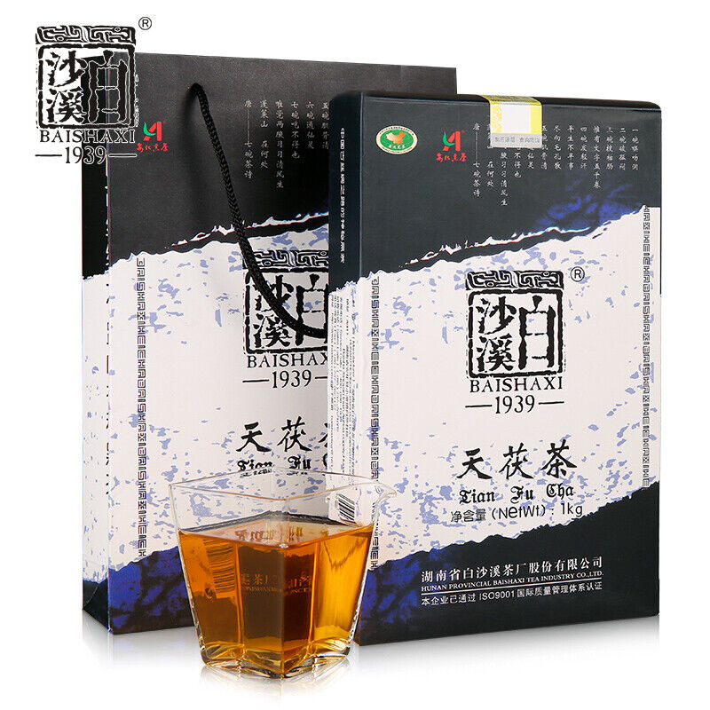 TeaTIAN FU CHA Anhua Baishaxi 1939 Dark Tea Black Tea Gold Flower Tea Brick 1kg