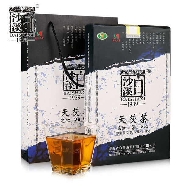 TeaTIAN FU CHA Anhua Baishaxi 1939 Dark Tea Black Tea Gold Flower Tea Brick 1kg