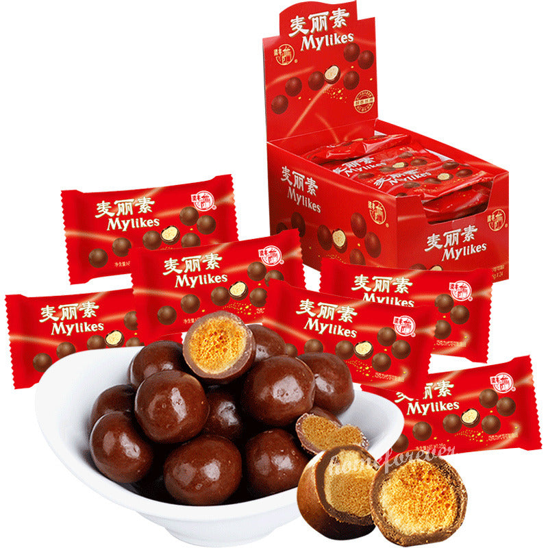24 Bags x 25g Liangfeng Mylikes Chocolate Chinese Snack Food 梁丰麦丽素夹心巧克力零食 Secondary image