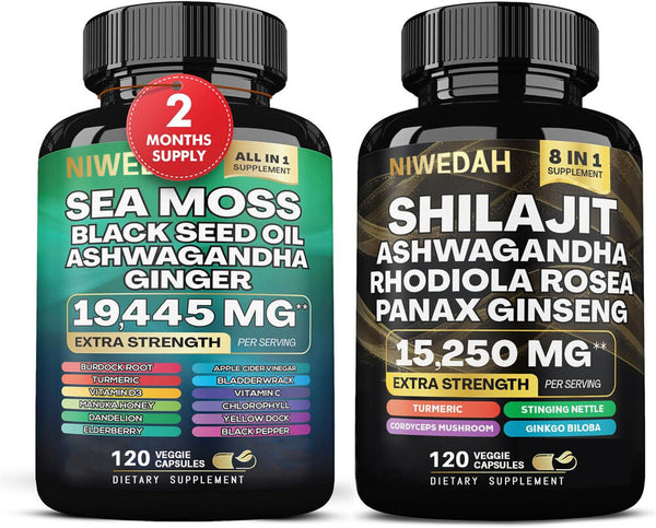 Organic Sea Moss Bundle Black Seed Multivitamin & Shilajit Power Combo