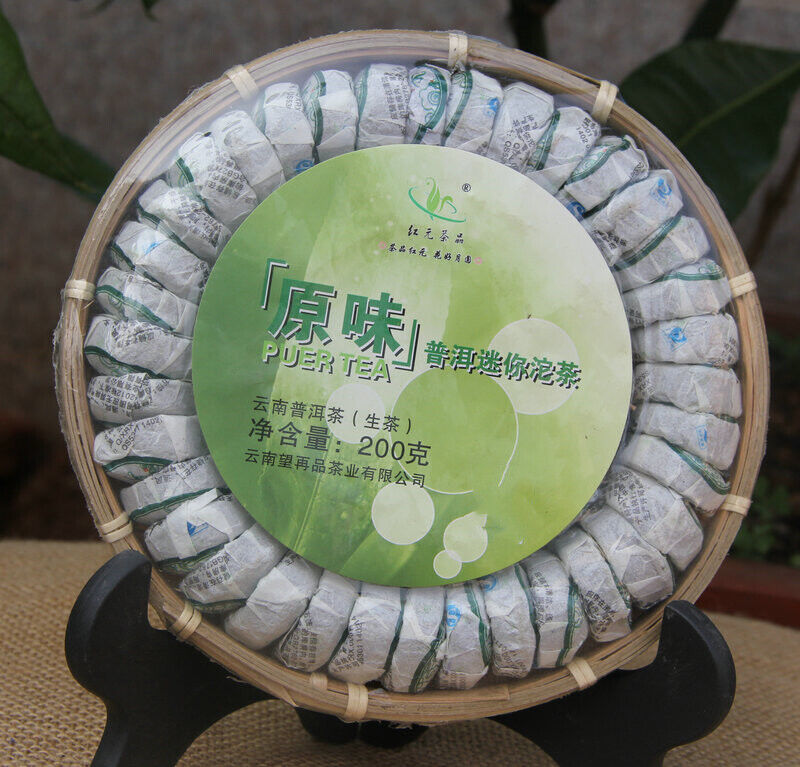 Organic Pu'er Tuo Tea Tuocha Pu-erh Raw Mini Tuo Cha 200g Bamboo Tray Pack Main image