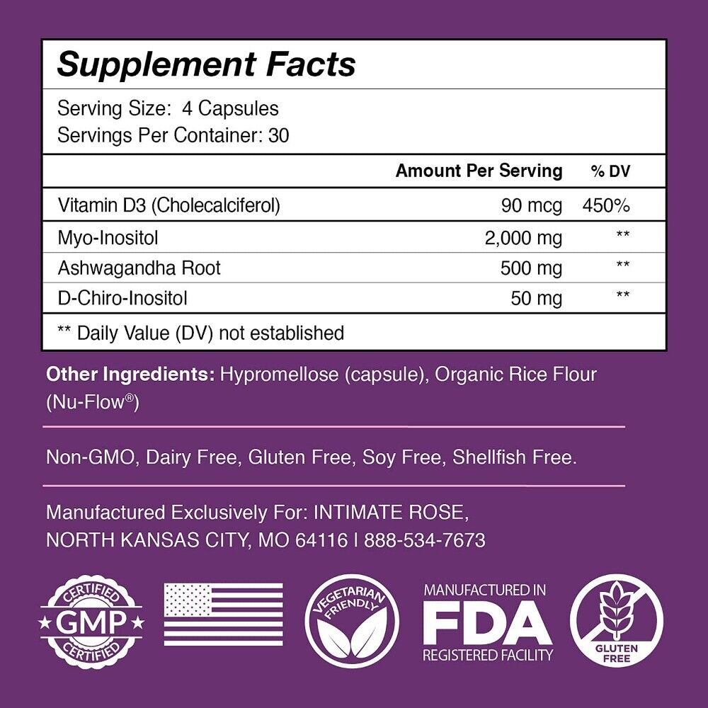 Myo-Inositol Supplement for PCOS with Ashwagandha and Vitamin D - 120 Capsules