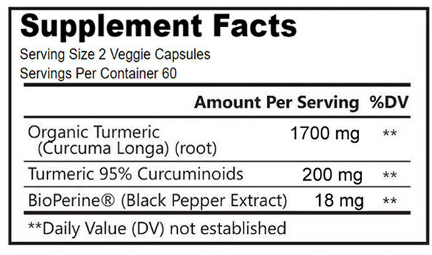 Turmeric Curcumin High Absorption 95% 2000MG with Black Pepper Extract 60 CAPS Secondary image