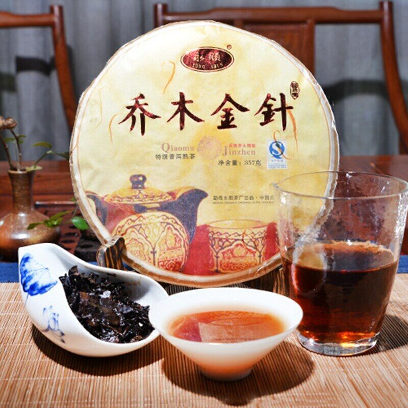 Qiao Mu Jin Zhen * Yunnan Puerh Golden Bud Pu-erh Tea Cake Ripe Puer Shu 357g Main image