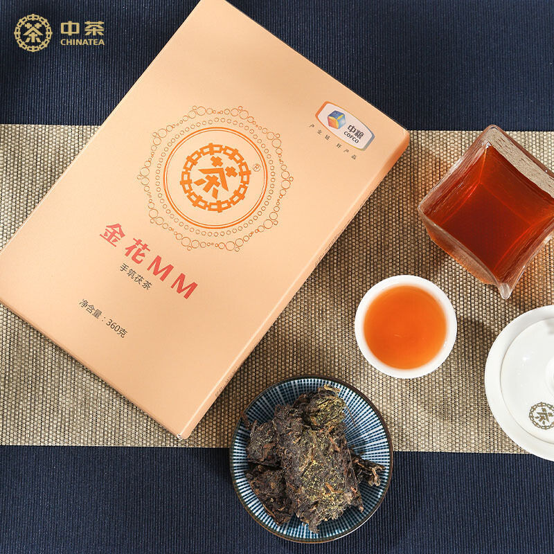 CHINATEA Jinhua MM Hunan Anhua Golden Flowers Fucha Dark Tea Brick Fu Zhuan 360g Main image