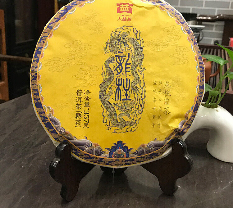 TAETEA Dragon Pillar Yuan Cha Menghai Dayi Puer Tea Cake 357g Ripe Pu-erh
