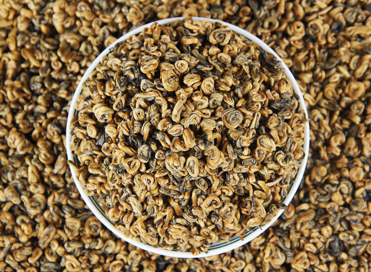 TeaPremium Golden Snail Dian Hong Jin Luo Handmade Pure Bud China Yunnan Black Tea