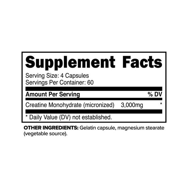 MICROINIZED Creatine Monohydrate Capsules - 60 Capsules, 3,000mg per Serving