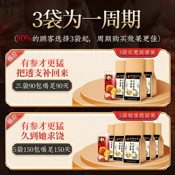 TongRenTang Ginseng and Yellow Essence Nine Treasures Tea 同仁堂人参黄精九宝茶150g/袋 男人茶