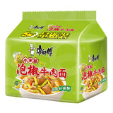 5Bags Kangshifu Pickled Pepper Beef Instant Noodles Chinese Food 康师傅泡椒牛肉面5连包