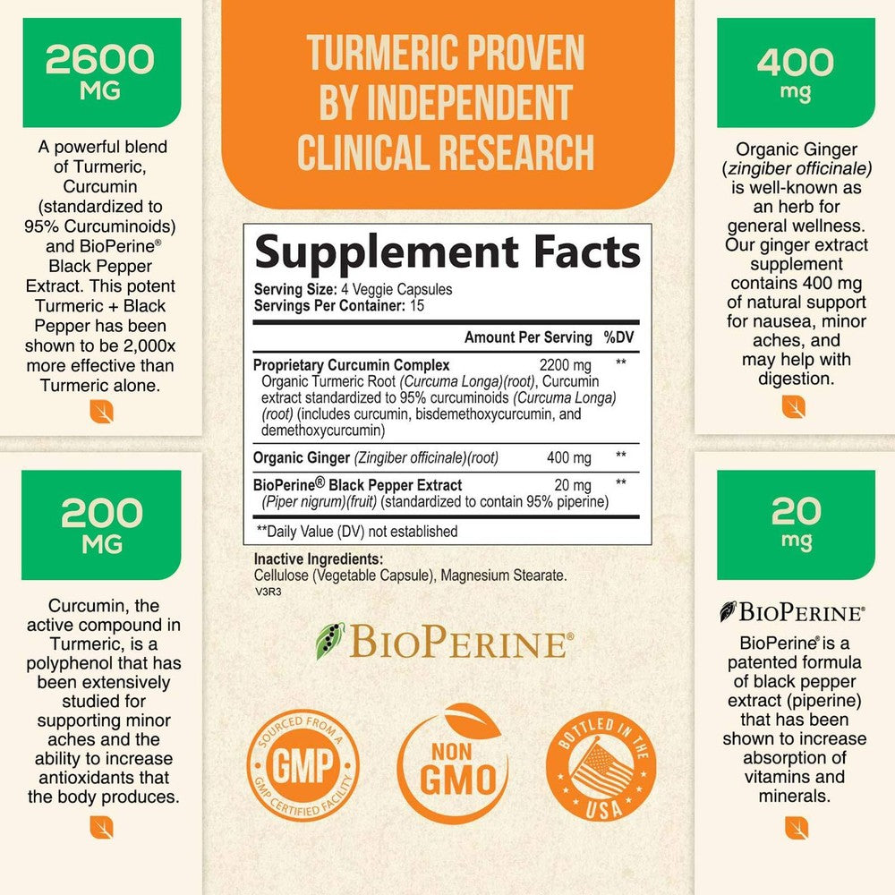 Turmeric Curcumin 2200mg with Ginger & Black Pepper for High Absorption Secondary image