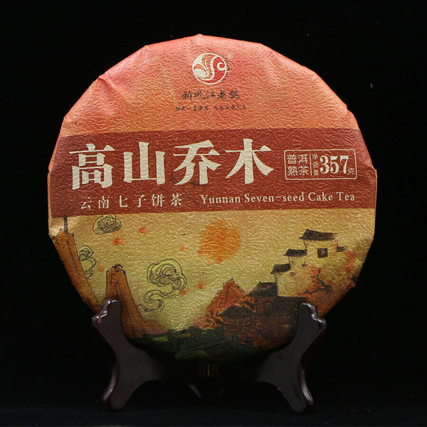 Gao Shan Qiao Mu Shu Puer Yunnan Seven-seed Cake Tea Ripe Puer Tea 357g