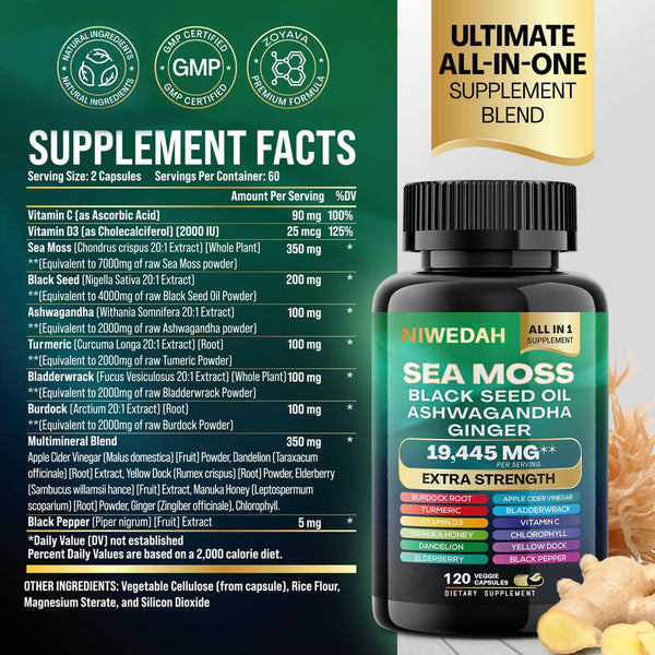 Dynamic Vitality Bundle Sea Moss Black Seed Oil 120 Veggie Capsules+Shilajit