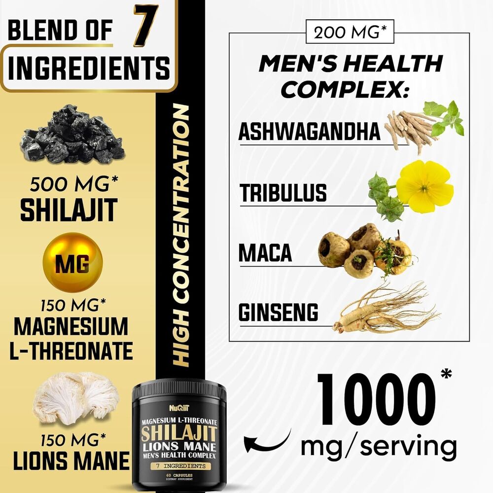 Shilajit Pure Himalayan Organic Ashwagandha Maca Ro... 1000mg Health Complex as